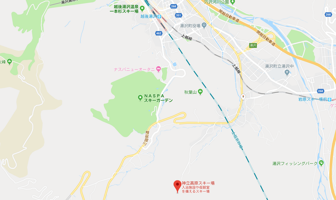 越後湯沢、神立高原的相對位置 (Google Maps)